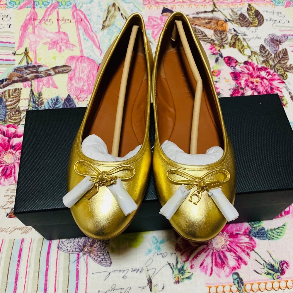 Coach Benni Met Ballet Flat Gold Size: 7.5 New